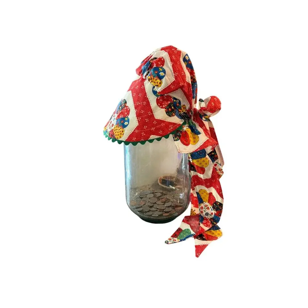Vintage Red Patchwork Bonnet Sun Hat (Coin Jar not included) - Picture 4 of 5